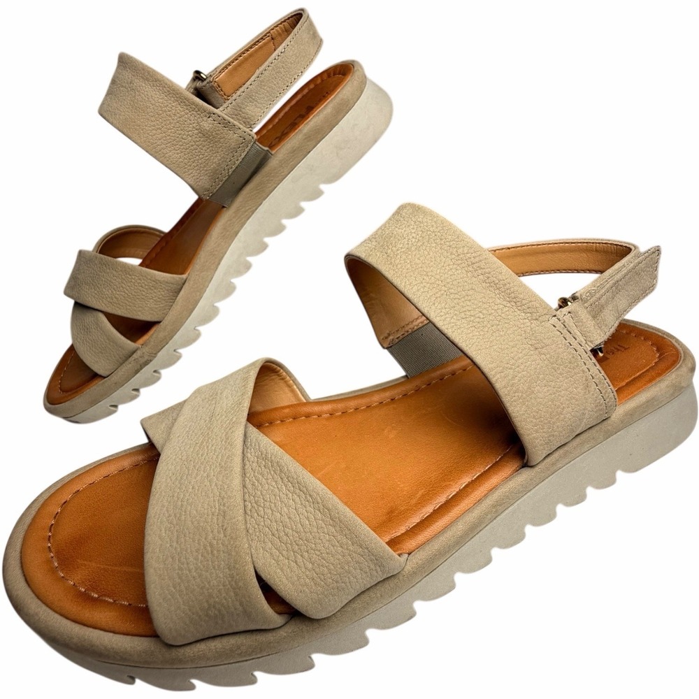 THE FLEXX Walk A Beat Beige Leather Comfort Sandals Slingback EU 43 US 11